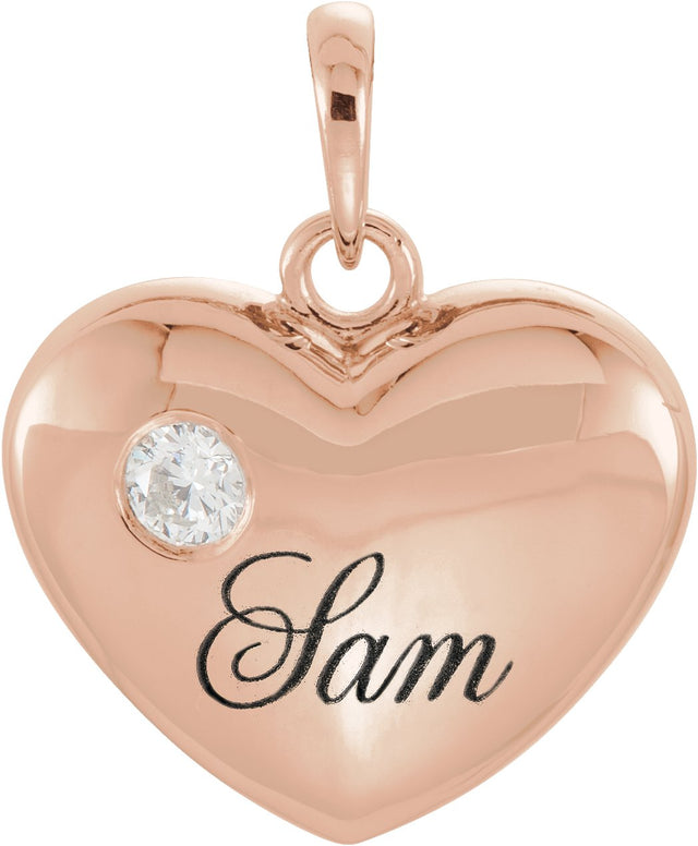 14K Gold Engravable Heart Pendant - Rose Gold - view 6