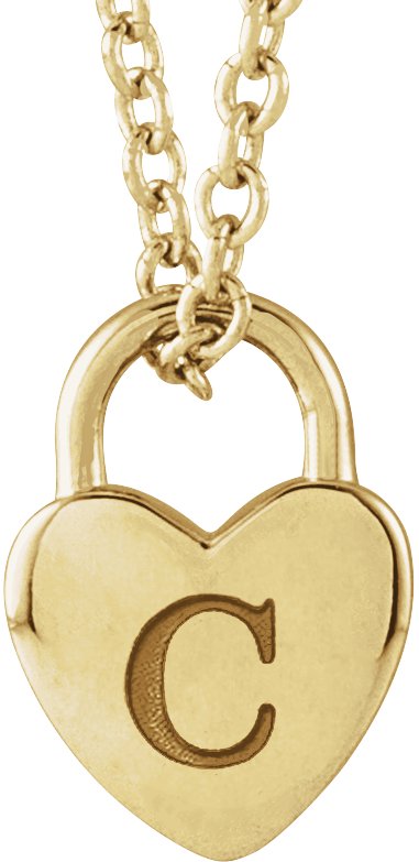 14K Gold Engravable Heart Lock Necklace or Pendant - Yellow Gold - view 8