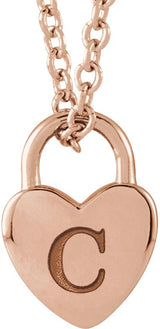 14K Gold Engravable Heart Lock Necklace or Pendant - Rose Gold - view 8