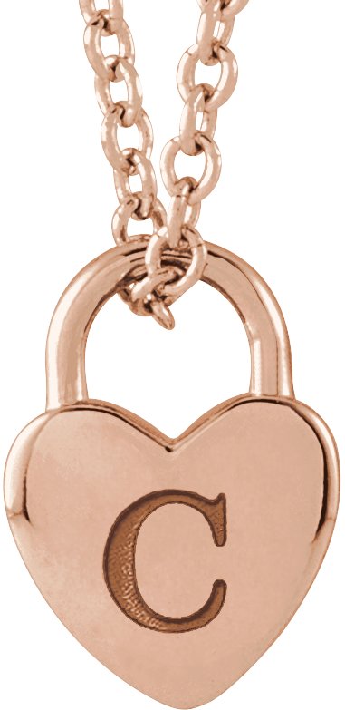 14K Gold Engravable Heart Lock Necklace or Pendant - Rose Gold - view 8