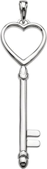 14K Gold Heart Key Pendant - White Gold