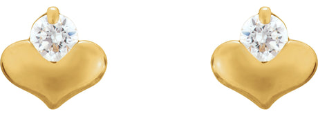14K Gold Round White Cubic Zirconia Youth Heart Earrings – 2.25mm Stones - view 2