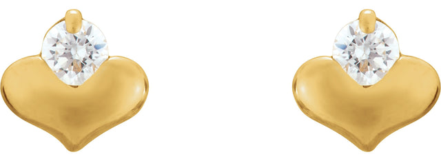 14K Gold Round White Cubic Zirconia Youth Heart Earrings – 2.25mm Stones - view 2