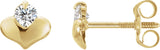 14K Gold Round White Cubic Zirconia Youth Heart Earrings – 2.25mm Stones