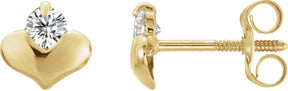 14K Gold Round White Cubic Zirconia Youth Heart Earrings – 2.25mm Stones