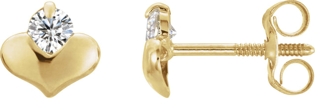 14K Gold Round White Cubic Zirconia Youth Heart Earrings – 2.25mm Stones