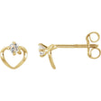 14K Gold Round White Cubic Zirconia Youth Heart Earrings