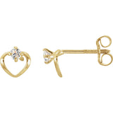 14K Gold Round White Cubic Zirconia Youth Heart Earrings