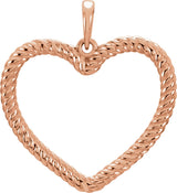 14K Gold Heart Rope Pendant - Rose Gold