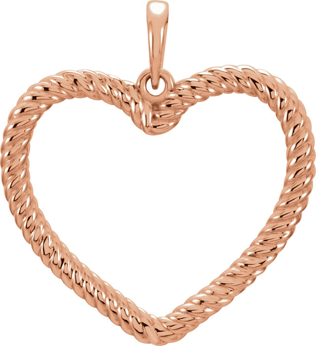 14K Gold Heart Rope Pendant - Rose Gold