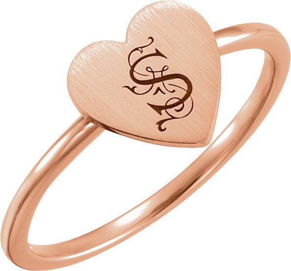 14K Gold Be Posh Engravable Heart Signet Ring - Rose Gold - view 4