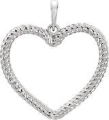 14K Gold Heart Rope Pendant - White Gold