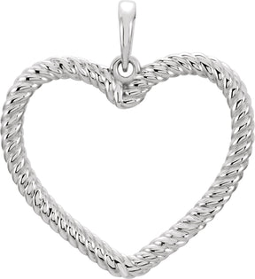 14K Gold Heart Rope Pendant - White Gold