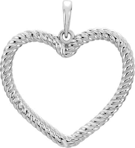 14K Gold Heart Rope Pendant - White Gold