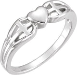 14K Gold Heart & Cross Ring IV - White Gold
