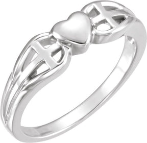 14K Gold Heart & Cross Ring IV - White Gold