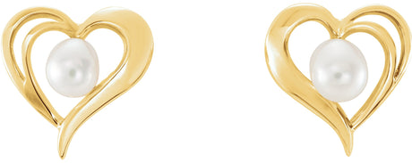 14K Gold Cultured White Seed Pearl Pearl Heart Earrings - view 2