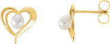 14K Gold Cultured White Seed Pearl Pearl Heart Earrings