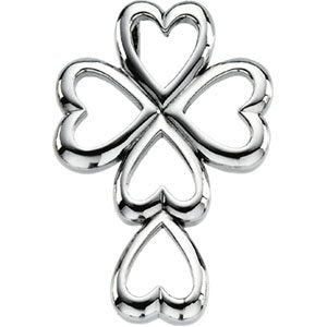 14K Gold Heart Cross Pendant – 28.75x20mm - White Gold