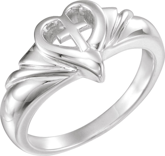 14K Gold Heart & Cross Ring II - White Gold