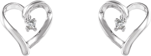 14K Gold Round Natural Diamond Heart Earrings - White Gold - view 4