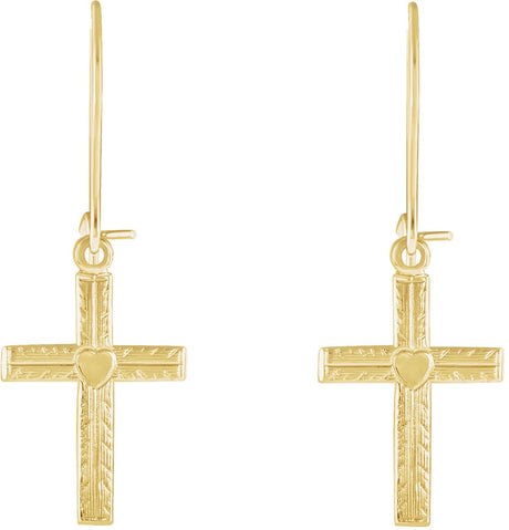 14K Gold Heart & Cross Earrings - view 2