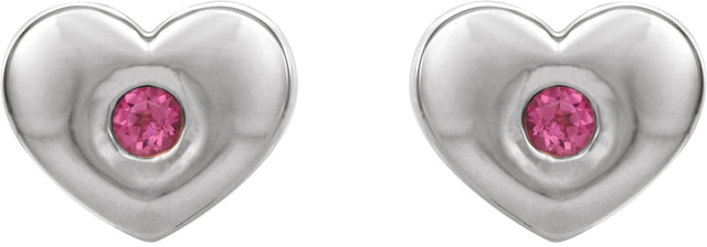 Platinum Round Natural Pink Tourmaline Heart Earrings - view 6