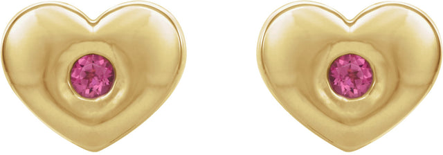 14K Gold Round Natural Pink Tourmaline Heart Earrings - Yellow Gold - view 6
