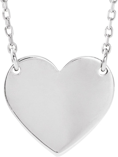 14K Gold Engravable Heart Necklace - White Gold