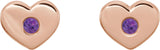14K Gold Round Natural Amethyst Heart Earrings - Rose Gold - view 6