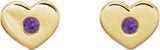 14K Gold Round Natural Amethyst Heart Earrings - Yellow Gold - view 6