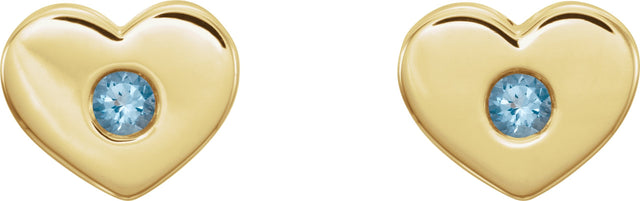 14K Gold Round Natural Aquamarine Heart Earrings - Yellow Gold - view 6