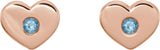 14K Gold Round Natural Aquamarine Heart Earrings - Rose Gold - view 6
