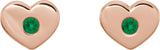 14K Gold Round Natural Emerald Heart Earrings - Rose Gold - view 6