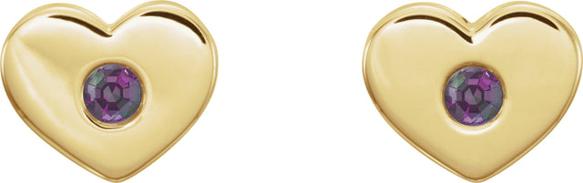 14K Gold Round Lab-Grown Alexandrite Heart Earrings - Yellow Gold - view 6