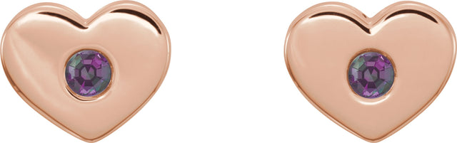 14K Gold Round Lab-Grown Alexandrite Heart Earrings - Rose Gold - view 6