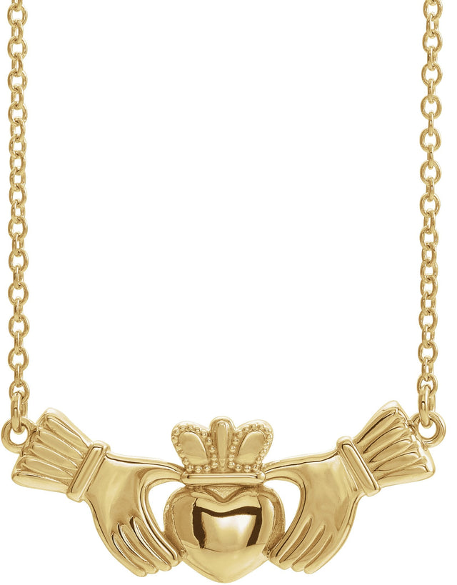 14K Gold Claddagh Necklace - Yellow Gold