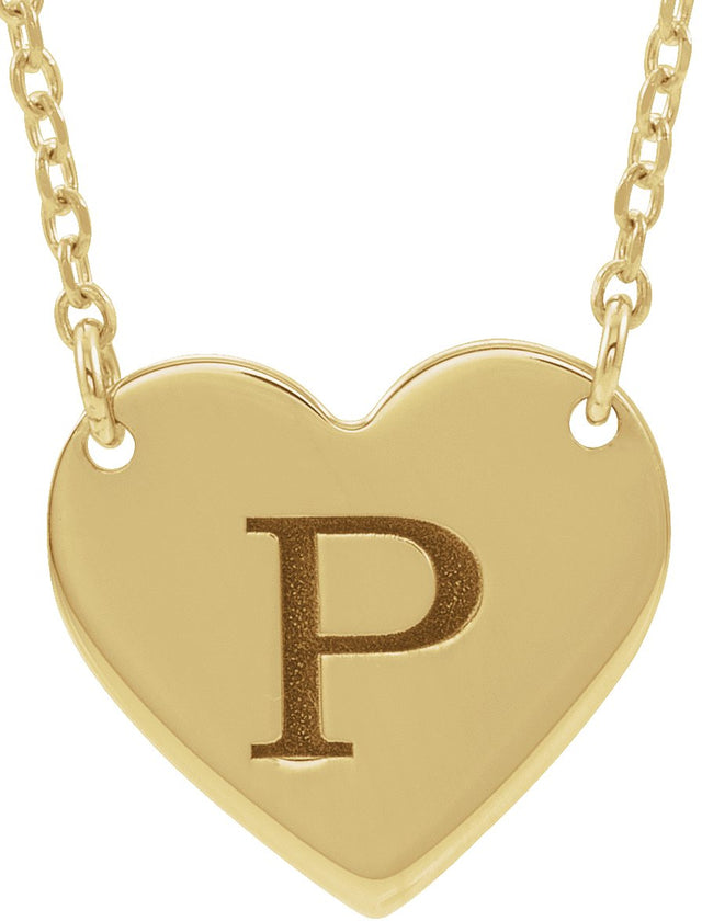 14K Gold Engravable Heart Necklace - Yellow Gold - view 3
