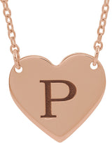 14K Gold Engravable Heart Necklace - Rose Gold - view 3