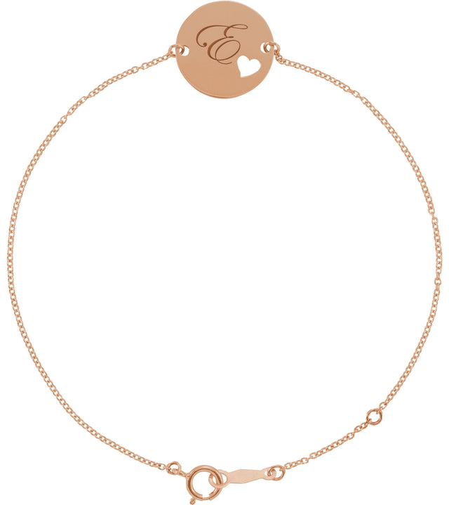 14K Gold Engravable Pierced Heart Disc Bracelet - Rose Gold - view 3