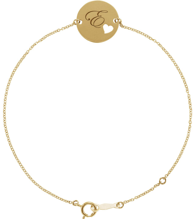 14K Gold Engravable Pierced Heart Disc Bracelet - Yellow Gold - view 3