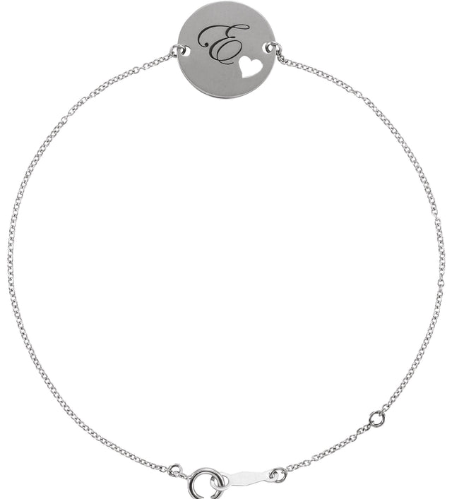 14K Gold Engravable Pierced Heart Disc Bracelet - White Gold - view 3