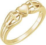 14K Gold Heart & Cross Ring IV - Yellow Gold