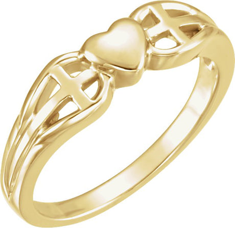 14K Gold Heart & Cross Ring IV - Yellow Gold
