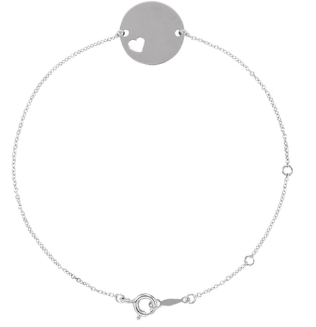14K Gold Engravable Pierced Heart Disc Bracelet - White Gold