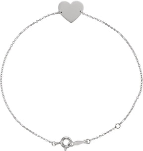 14K Gold Engravable Heart Bracelet - White Gold