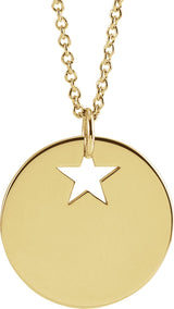 14K Gold Engravable Pierced Heart or Star Necklace or Pendant - Yellow Gold