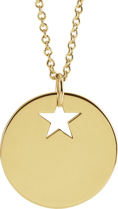 14K Gold Engravable Pierced Heart or Star Necklace or Pendant - Yellow Gold