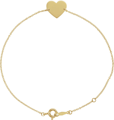 14K Gold Engravable Heart Bracelet - Yellow Gold
