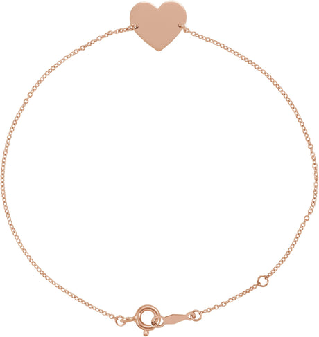 14K Gold Engravable Heart Bracelet - Rose Gold